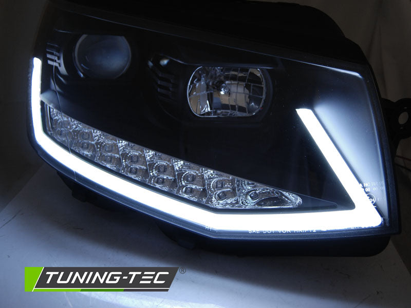 Tuning-Tec LED Tagfahrlicht Scheinwerfer für VW T6 15-19 schwarz mit dynamischem LED Blinker