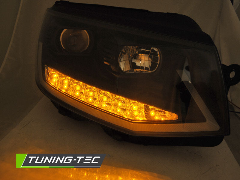 Tuning-Tec LED Tagfahrlicht Scheinwerfer für VW T6 15-19 schwarz mit dynamischem LED Blinker