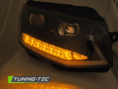 Tuning-Tec LED Tagfahrlicht Scheinwerfer für VW T6 15-19 schwarz mit dynamischem LED Blinker