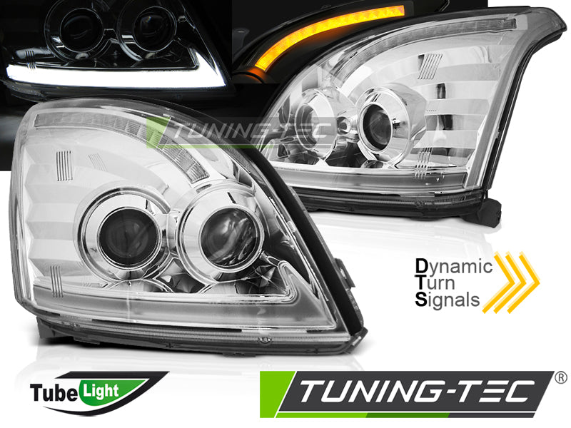 Tuning-Tec LED Tagfahrlicht Scheinwerfer für Toyota Land Cruiser 120 03-09 chrom mit dynamischem LED Blinker