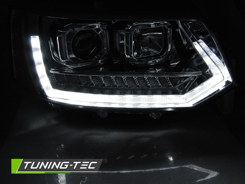 Tuning-Tec LED Tagfahrlicht Scheinwerfer für VW T5 GP (Facelift) 10-15 chrom mit dynamischem LED Blinker