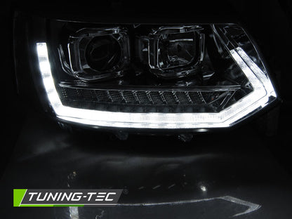 Tuning-Tec LED Tagfahrlicht Scheinwerfer für VW T5 GP (Facelift) 10-15 chrom mit dynamischem LED Blinker