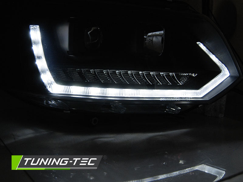 Tuning-Tec LED Tagfahrlicht Scheinwerfer für VW T5 GP (Facelift) 10-15 schwarz mit dynamischem LED Blinker