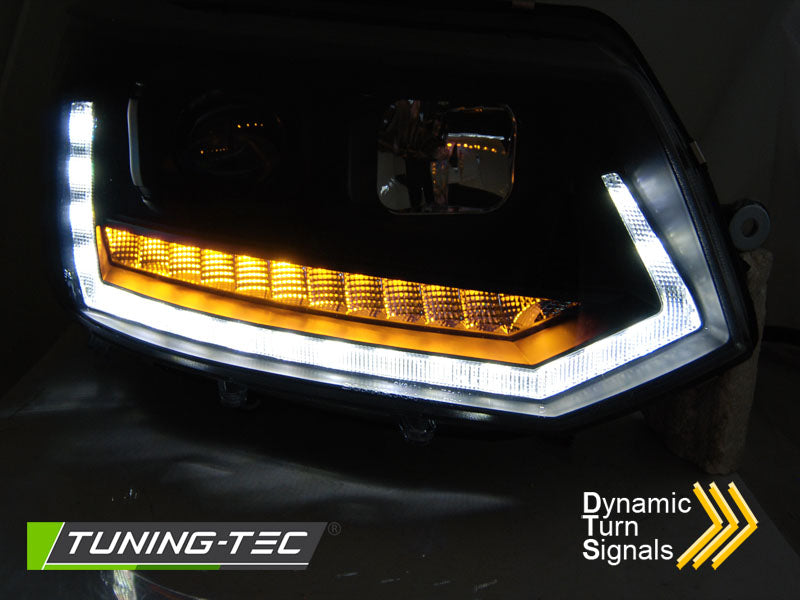 Tuning-Tec LED Tagfahrlicht Scheinwerfer für VW T5 GP (Facelift) 10-15 schwarz mit dynamischem LED Blinker
