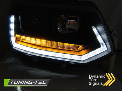 Tuning-Tec LED Tagfahrlicht Scheinwerfer für VW T5 GP (Facelift) 10-15 schwarz mit dynamischem LED Blinker