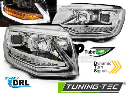 Tuning-Tec LED Tagfahrlicht Scheinwerfer für VW T6 15-19 chrom mit dynamischem LED Blinker