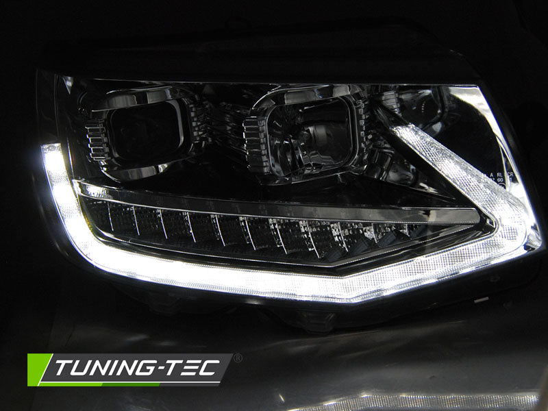 Tuning-Tec LED Tagfahrlicht Scheinwerfer für VW T6 15-19 chrom mit dynamischem LED Blinker