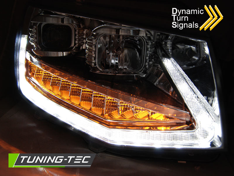 Tuning-Tec LED Tagfahrlicht Scheinwerfer für VW T6 15-19 chrom mit dynamischem LED Blinker