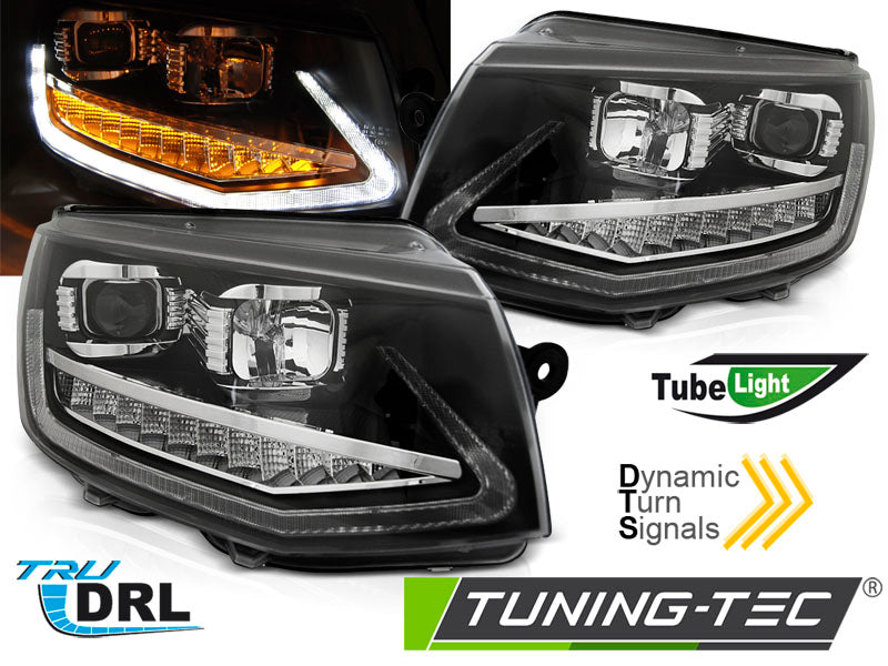 Tuning-Tec LED Tagfahrlicht Scheinwerfer für VW T6 15-19 schwarz mit dynamischem LED Blinker