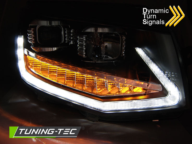 Tuning-Tec LED Tagfahrlicht Scheinwerfer für VW T6 15-19 schwarz mit dynamischem LED Blinker