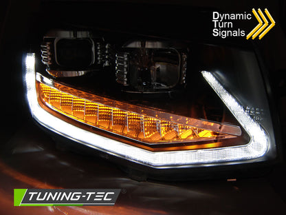 Tuning-Tec LED Tagfahrlicht Scheinwerfer für VW T6 15-19 schwarz mit dynamischem LED Blinker