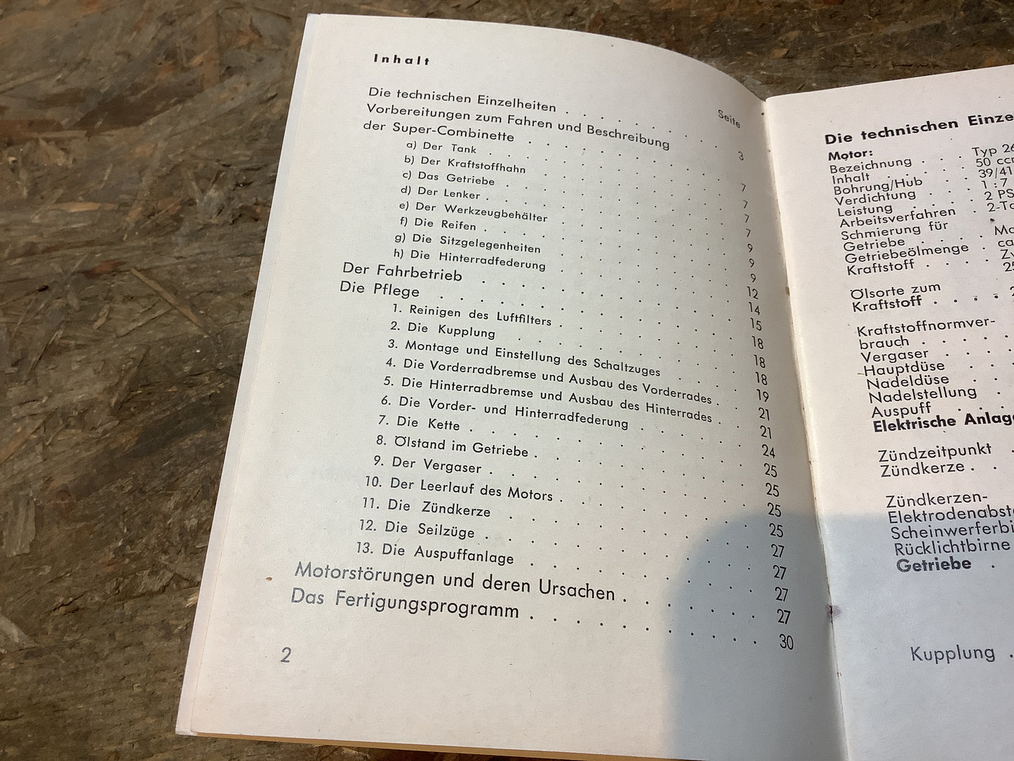 Bedienung und Pflege Heft Super Zündapp Combinette