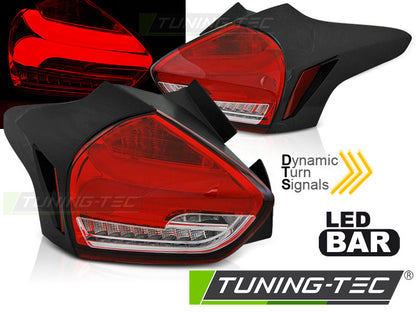 Tuning-Tec Voll LED Lightbar Rückleuchten für Ford Focus MK3 15-18 rot/klar mit dynamischem Blinker