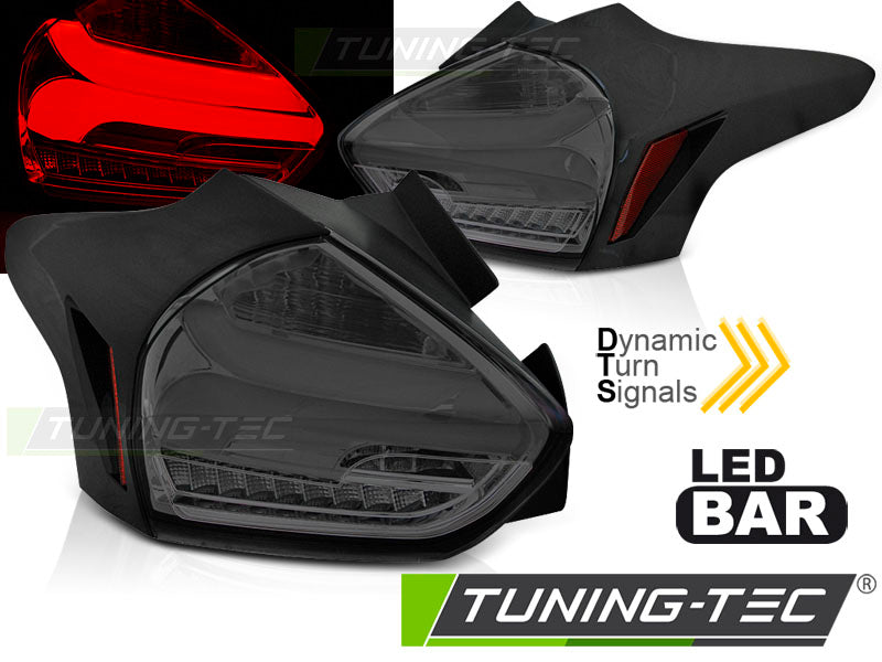 Tuning-Tec Voll LED Lightbar Rückleuchten für Ford Focus MK3 15-18 chrom/rauch mit dynamischem Blinker