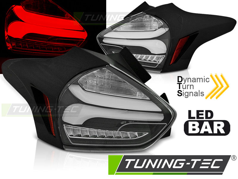 Tuning-Tec Voll LED Lightbar Rückleuchten für Ford Focus MK3 15-18 schwarz mit dynamischem Blinker
