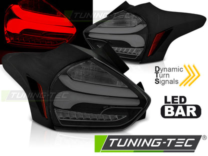 Tuning-Tec Voll LED Lightbar Rückleuchten für Ford Focus MK3 15-18 schwarz/rauch mit dynamischem Blinker