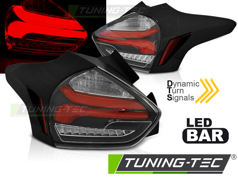 Tuning-Tec Voll LED Lightbar Rückleuchten für Ford Focus MK3 15-18 schwarz/rot mit dynamischem Blinker