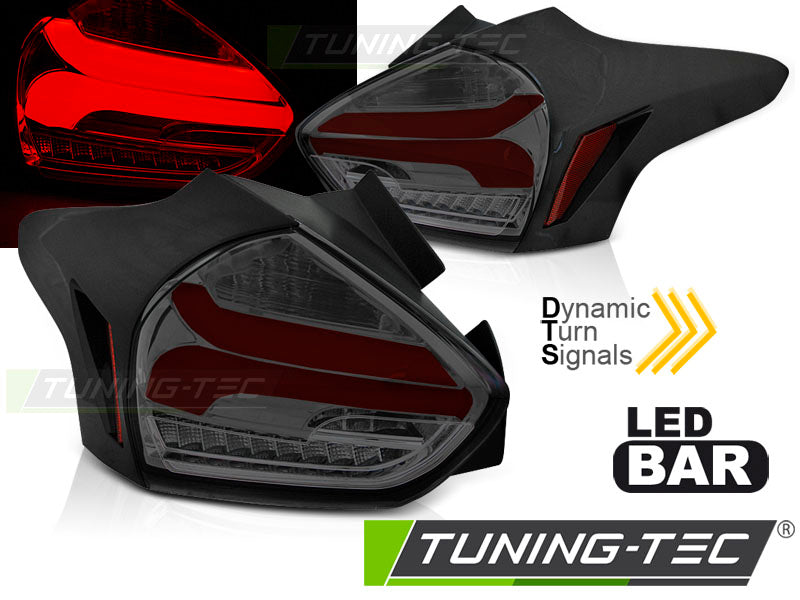 Tuning-Tec Voll LED Lightbar Rückleuchten für Ford Focus MK3 15-18 rot/rauch mit dynamischem Blinker
