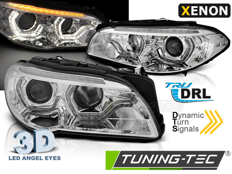 Tuning-Tec Xenon LED Tagfahrlicht Angel Eyes Scheinwerfer für BMW 5er F10/F11 10-13 chrom mit LED Blinker