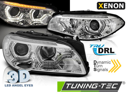 Tuning-Tec Xenon LED Tagfahrlicht Angel Eyes Scheinwerfer für BMW 5er F10/F11 10-13 chrom mit LED Blinker