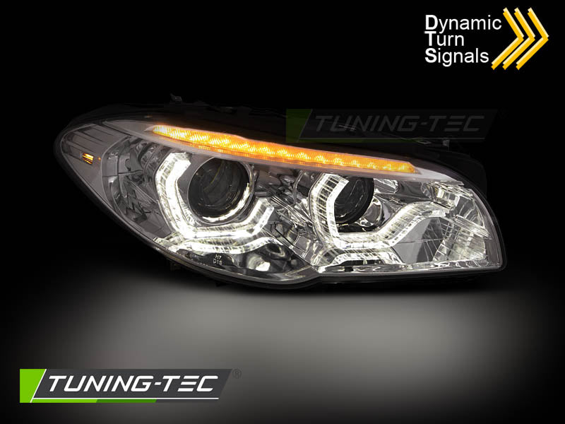 Tuning-Tec Xenon LED Tagfahrlicht Angel Eyes Scheinwerfer für BMW 5er F10/F11 10-13 chrom mit LED Blinker