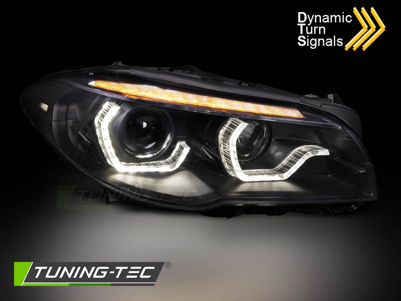 Tuning-Tec Xenon LED Tagfahrlicht Angel Eyes Scheinwerfer für BMW 5er F10/F11 10-13 schwarz mit dynamischem LED Blinker