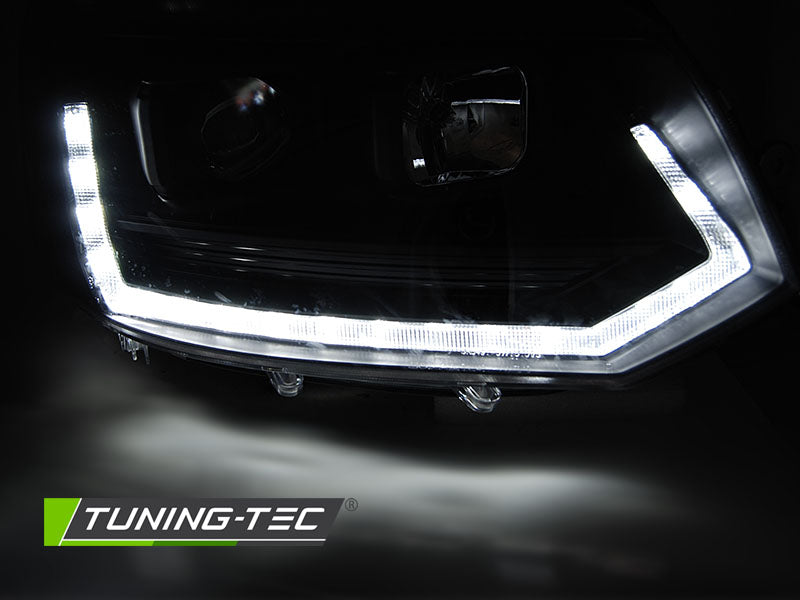 Tuning-Tec LED Tagfahrlicht Scheinwerfer für VW T5 GP (Facelift) 10-15 schwarz im T6 mit dynamischem LED Blinker