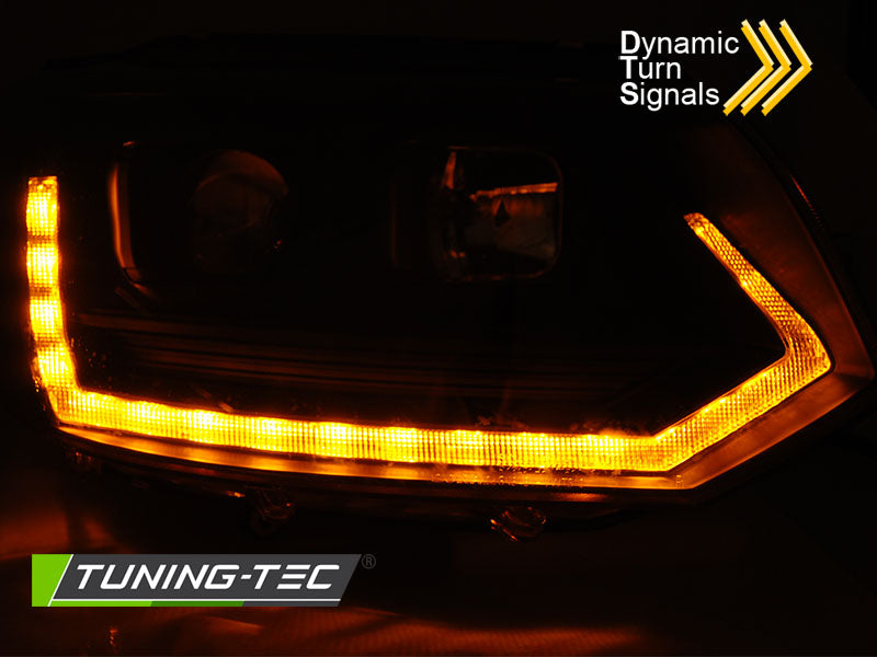 Tuning-Tec LED Tagfahrlicht Scheinwerfer für VW T5 GP (Facelift) 10-15 schwarz im T6 mit dynamischem LED Blinker