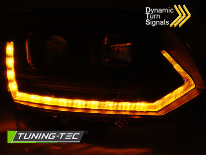 Tuning-Tec LED Tagfahrlicht Scheinwerfer für VW T5 GP (Facelift) 10-15 schwarz im T6 mit dynamischem LED Blinker
