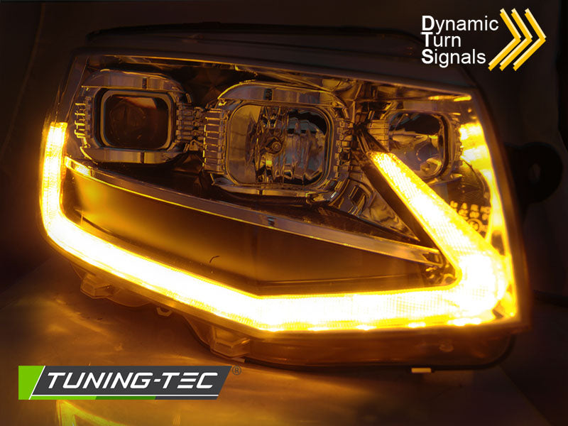 Tuning-Tec LED Tagfahrlicht Scheinwerfer für VW T6 15-19 chrom mit dynamischem LED Blinker