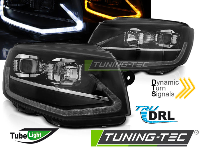 Tuning-Tec LED Tagfahrlicht Scheinwerfer für VW T6 15-19 schwarz mit dynamischem LED Blinker