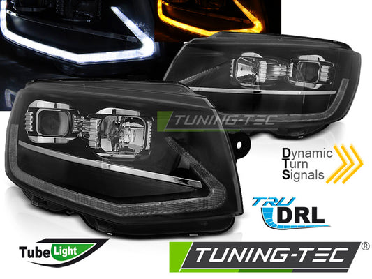 Tuning-Tec LED Tagfahrlicht Scheinwerfer für VW T6 15-19 schwarz mit dynamischem LED Blinker