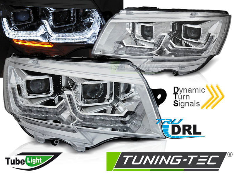 Tuning-Tec LED Tagfahrlicht Scheinwerfer für VW T6.1 chrom ab 2019 mit dynamischerm Blinker