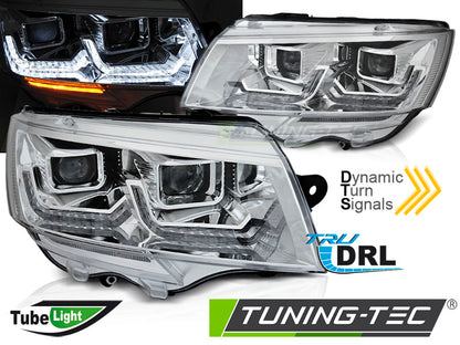 Tuning-Tec LED Tagfahrlicht Scheinwerfer für VW T6.1 chrom ab 2019 mit dynamischerm Blinker