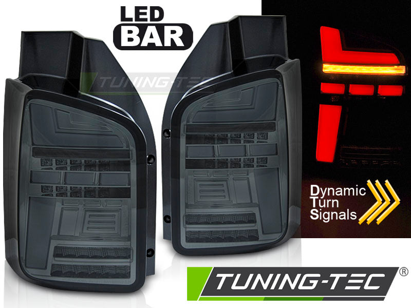 Tuning-Tec Voll LED Lightbar Rückleuchten für VW T5 03-09 chrom/rauch mit dynamischem Blinker (Flügeltürer/Heckklappe)