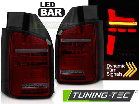 Tuning-Tec Voll LED Lightbar Rückleuchten für VW T5 Facelift (GP) 10-15 rot/rauch mit dynamischen Blinker