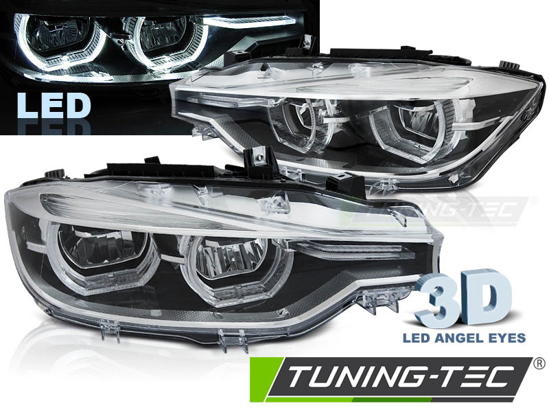 Tuning-Tec Voll LED Tagfahrlicht Angel Eyes Scheinwerfer für BMW 3er F30/F31 LCI 15-18 schwarz / chrom