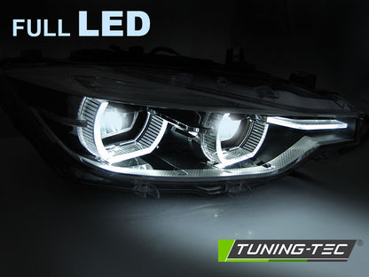Tuning-Tec Voll LED Tagfahrlicht Angel Eyes Scheinwerfer für BMW 3er F30/F31 LCI 15-18 schwarz / chrom