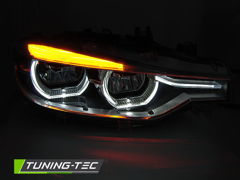 Tuning-Tec Voll LED Tagfahrlicht Angel Eyes Scheinwerfer für BMW 3er F30/F31 LCI 15-18 schwarz / chrom