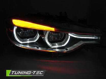 Tuning-Tec Voll LED Tagfahrlicht Angel Eyes Scheinwerfer für BMW 3er F30/F31 LCI 15-18 schwarz / chrom