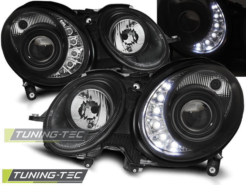 Tuning-Tec Xenon LED Tagfahrlicht Scheinwerfer für Mercedes Benz E-Klasse W211 02-06 schwarz