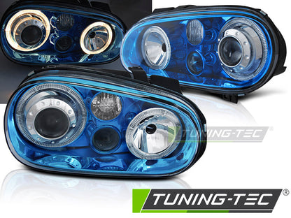 Tuning-Tec Angel Eyes Scheinwerfer für VW Golf 4 97-03 "Mirrorblue" mit NSW