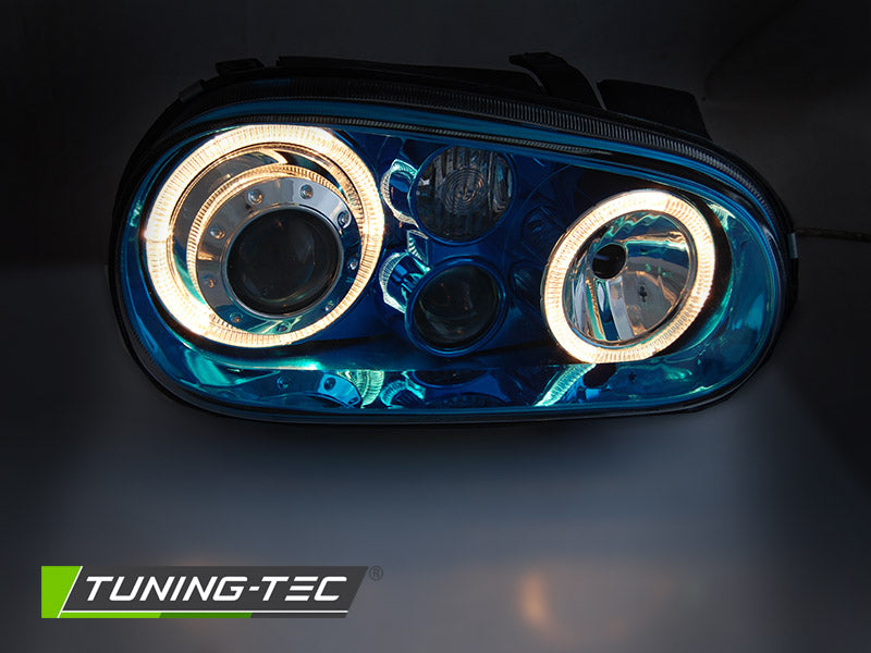 Tuning-Tec Angel Eyes Scheinwerfer für VW Golf 4 97-03 "Mirrorblue" mit NSW