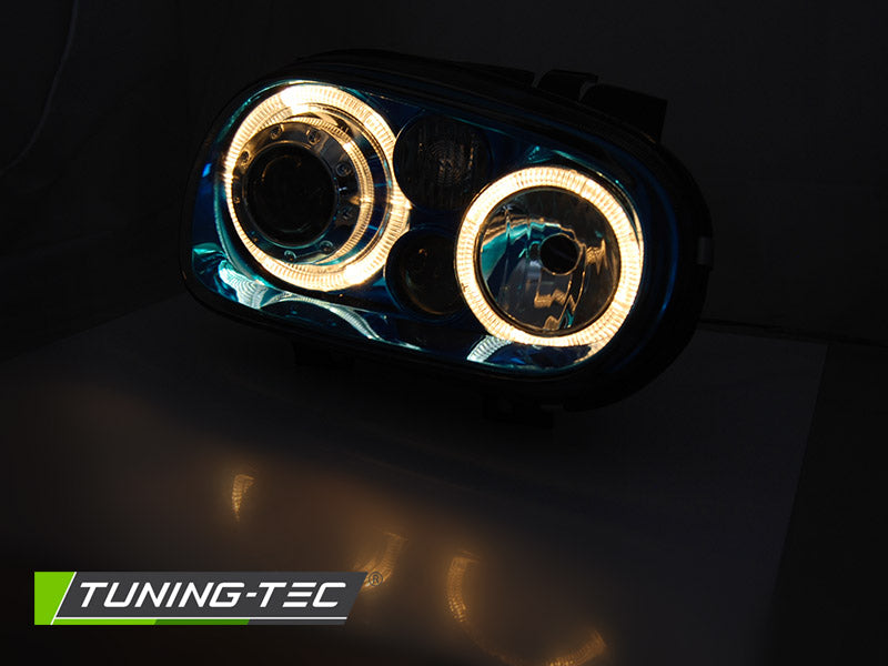 Tuning-Tec Angel Eyes Scheinwerfer für VW Golf 4 97-03 "Mirrorblue" mit NSW