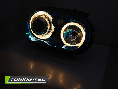 Tuning-Tec Angel Eyes Scheinwerfer für VW Golf 4 97-03 "Mirrorblue" mit NSW
