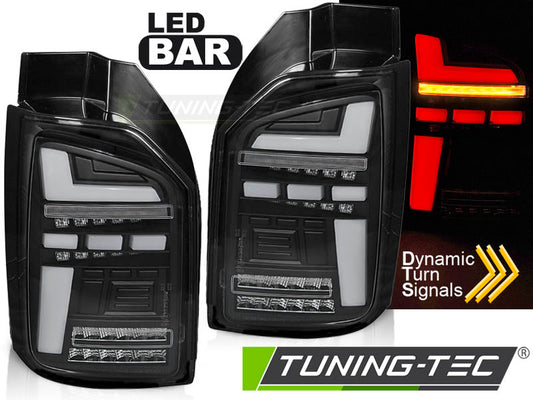 Tuning-Tec Voll LED Lightbar Rückleuchten für VW T6 15-19 schwarz/klar mit dynamischen Blinker (für Heckklappe)