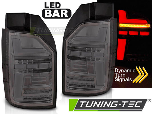 Tuning-Tec Voll LED Lightbar Rückleuchten für VW T6 15-19 chrom/rauch mit dynamischen Blinker (für Heckklappe)