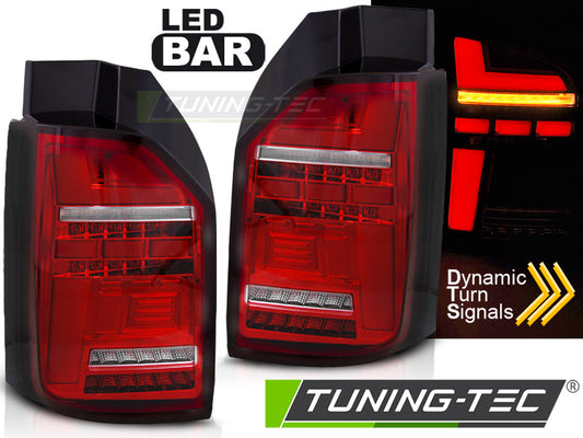 Tuning-Tec Voll LED Lightbar Rückleuchten für VW T6.1 20+ rot/klar mit dynamischem Blinker (für Heckklappe)