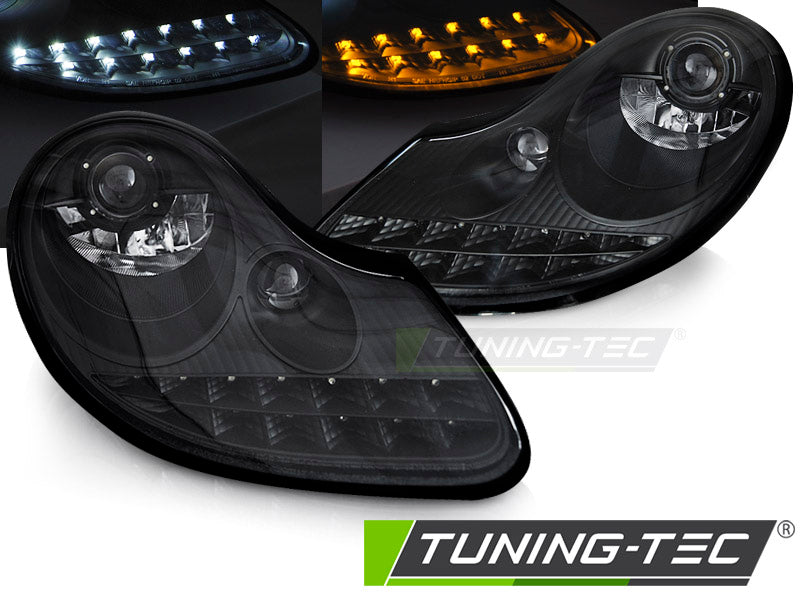Tuning-Tec LED Tagfahrlicht Scheinwerfer für Porsche Boxster 986 / 911 996 96-04 schwarz matt
