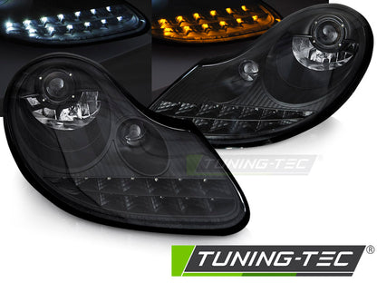 Tuning-Tec LED Tagfahrlicht Scheinwerfer für Porsche Boxster 986 / 911 996 96-04 schwarz matt
